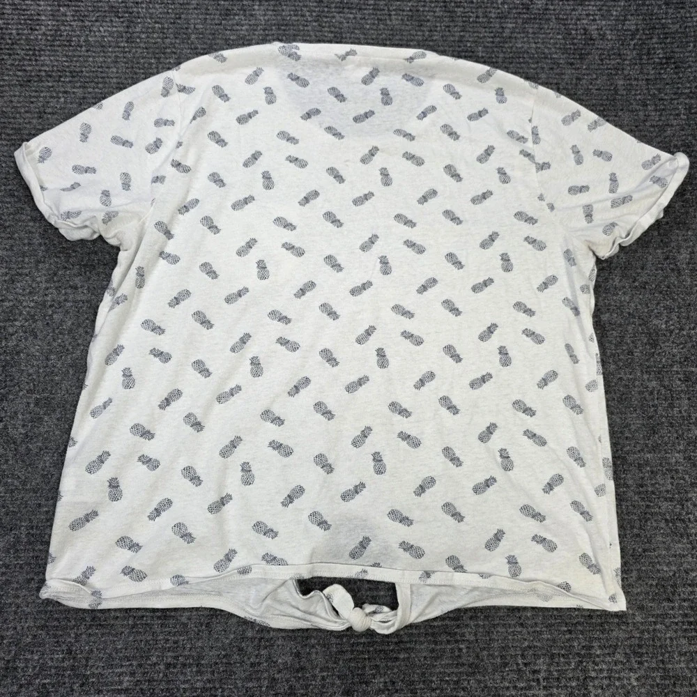 J. By J. Crew‎ Pineapple Print Tie T-Shirt Women's Size XL White Front Pocket